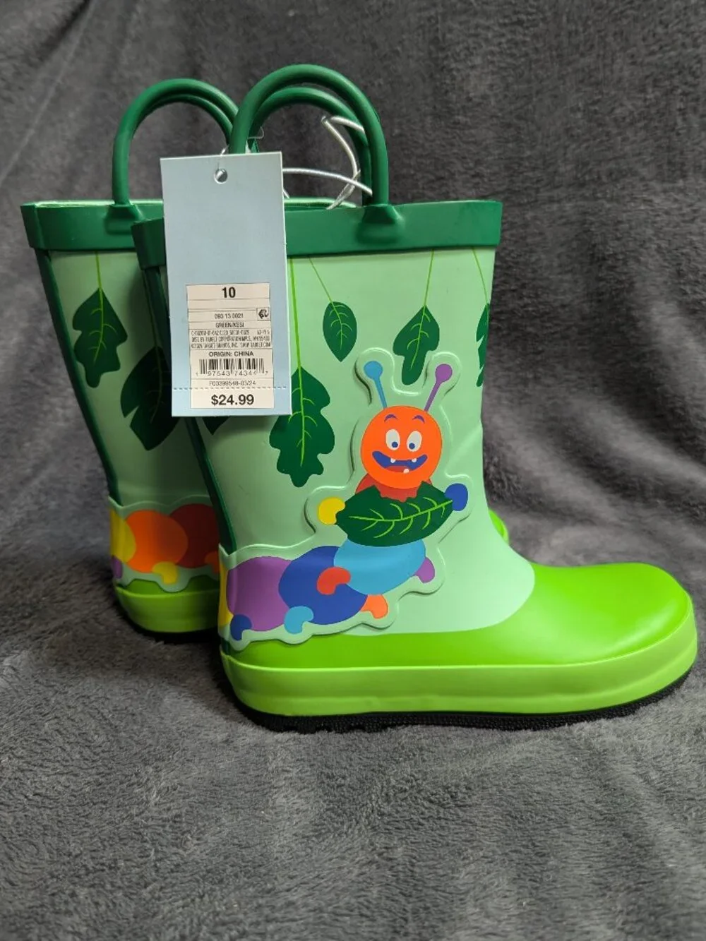 NWT Cat & Jack Green Caterpillar Rain Boots